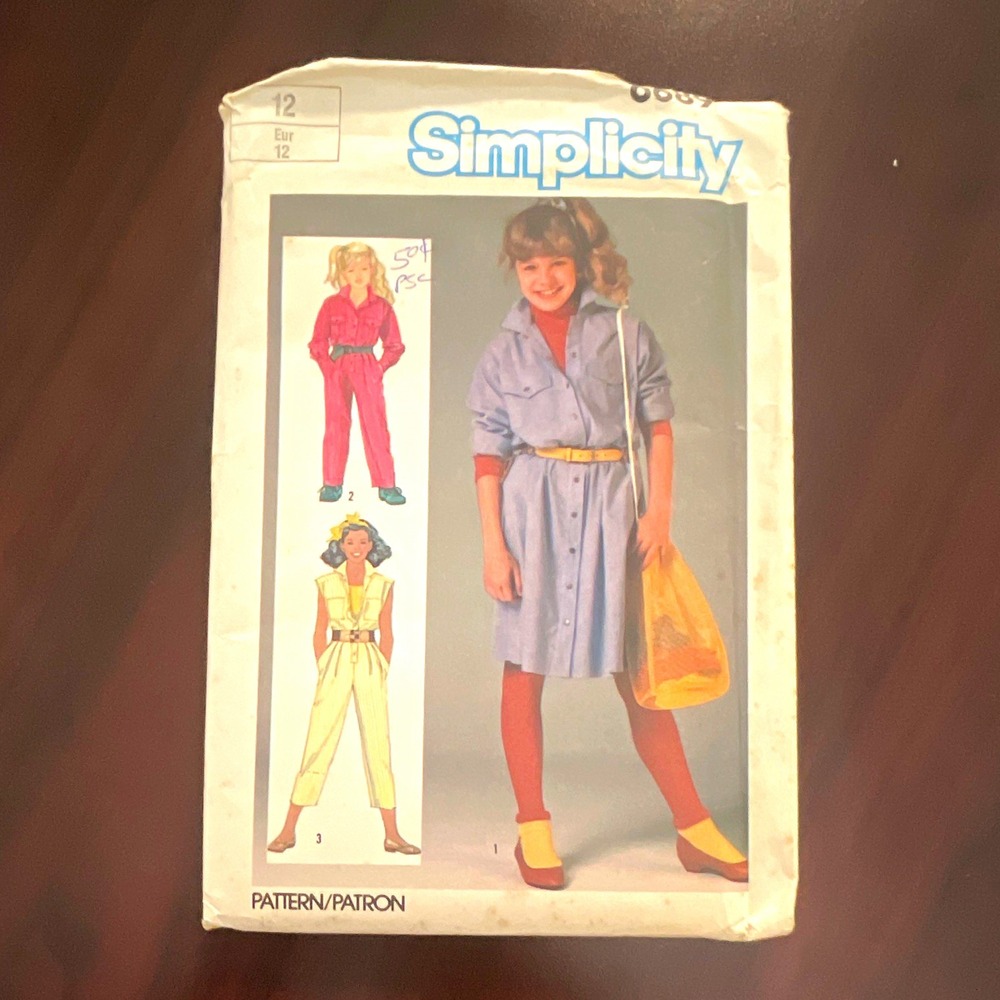 Simplicity 6689 Vintage 1984 Girls Jumpsuit and Dress Sewing Pattern Size 12